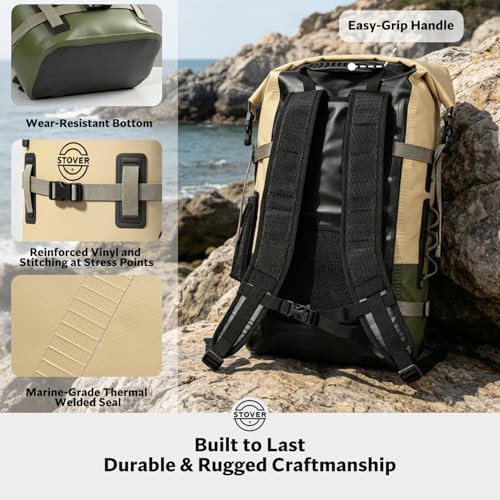 Army green waterproof dry backpack 40L — photo 5