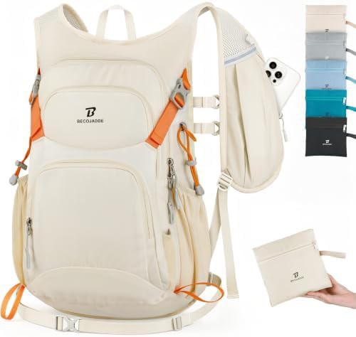 Beige 20L daypack with cycling helmet fit