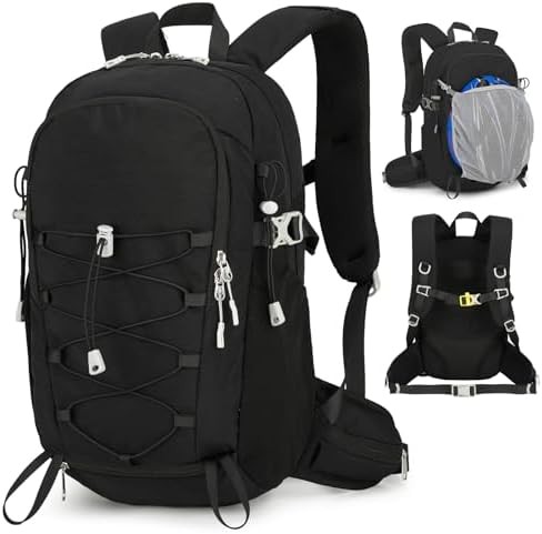 Black cycling backpack with integrated helmet holder