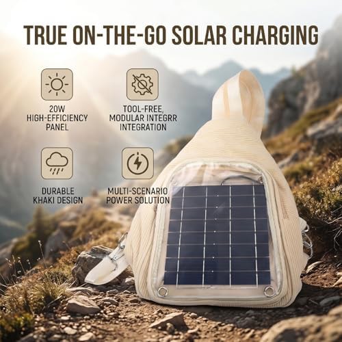 Solar powered backpack for outdoor travel khaki — photo 3