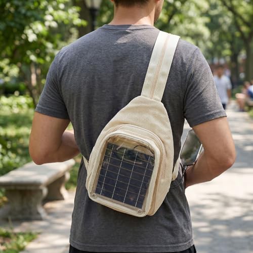 Solar powered backpack for outdoor travel khaki — photo 5